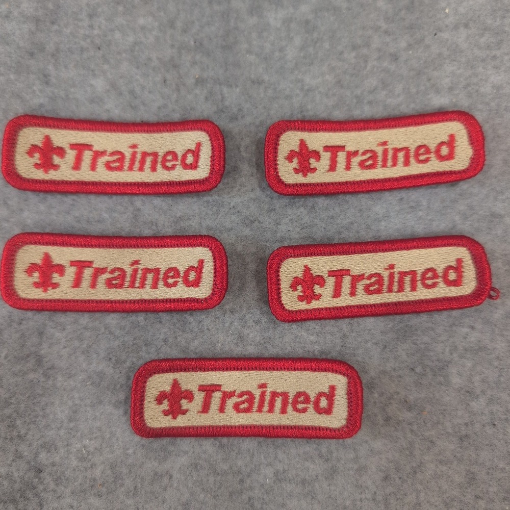 Lot of 5 VTG Boy Scout Trained Patches Embroidered Red and Tan Fleur de Lis